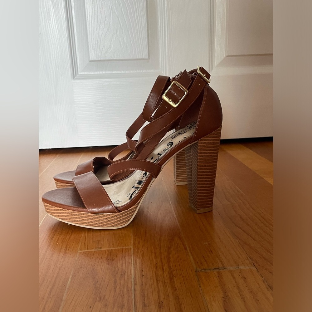 Brash brown strappy high heels